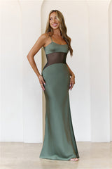 High Definition Satin Maxi Dress Olive