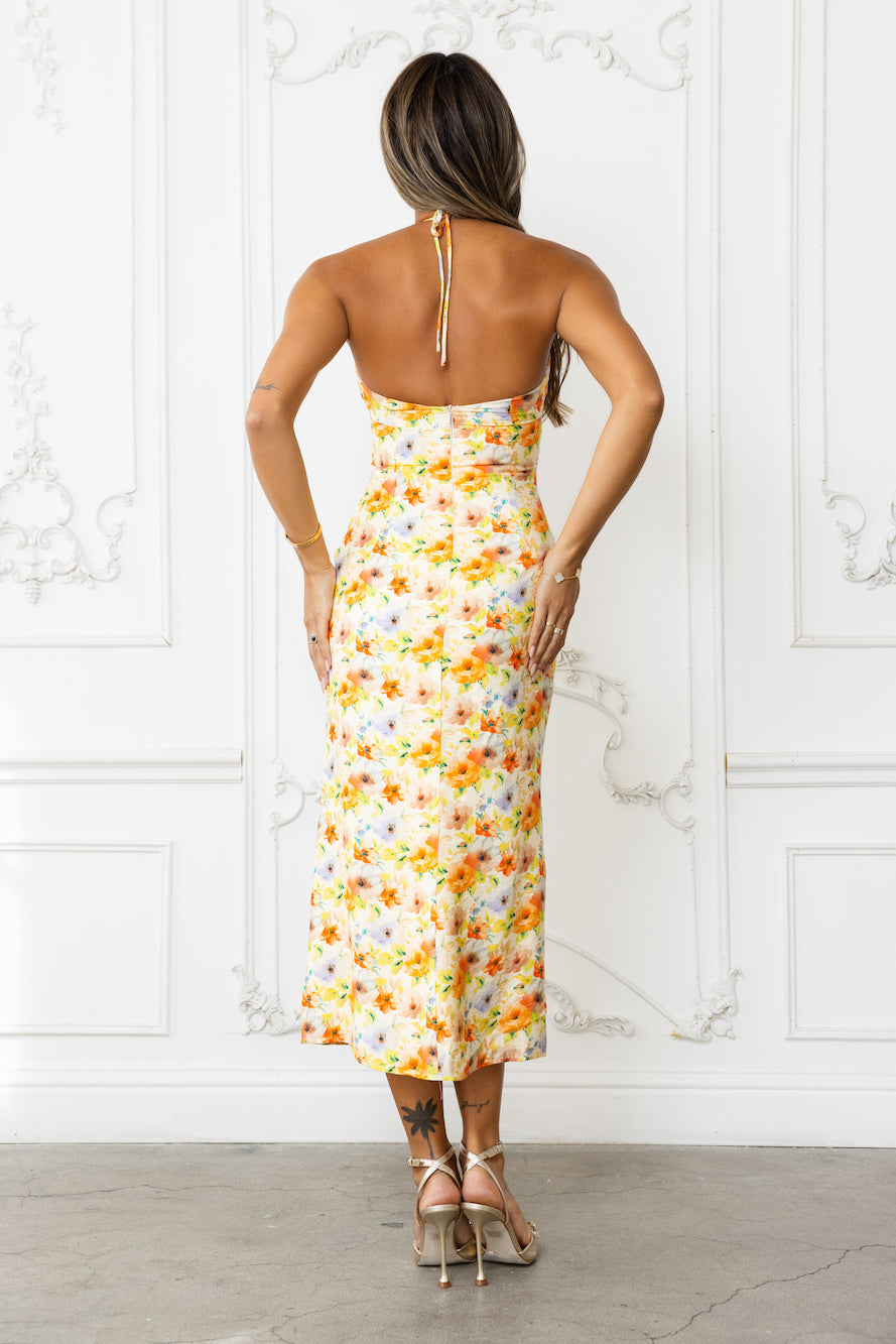 Petals Of Imagination Halter Midi Dress Print
