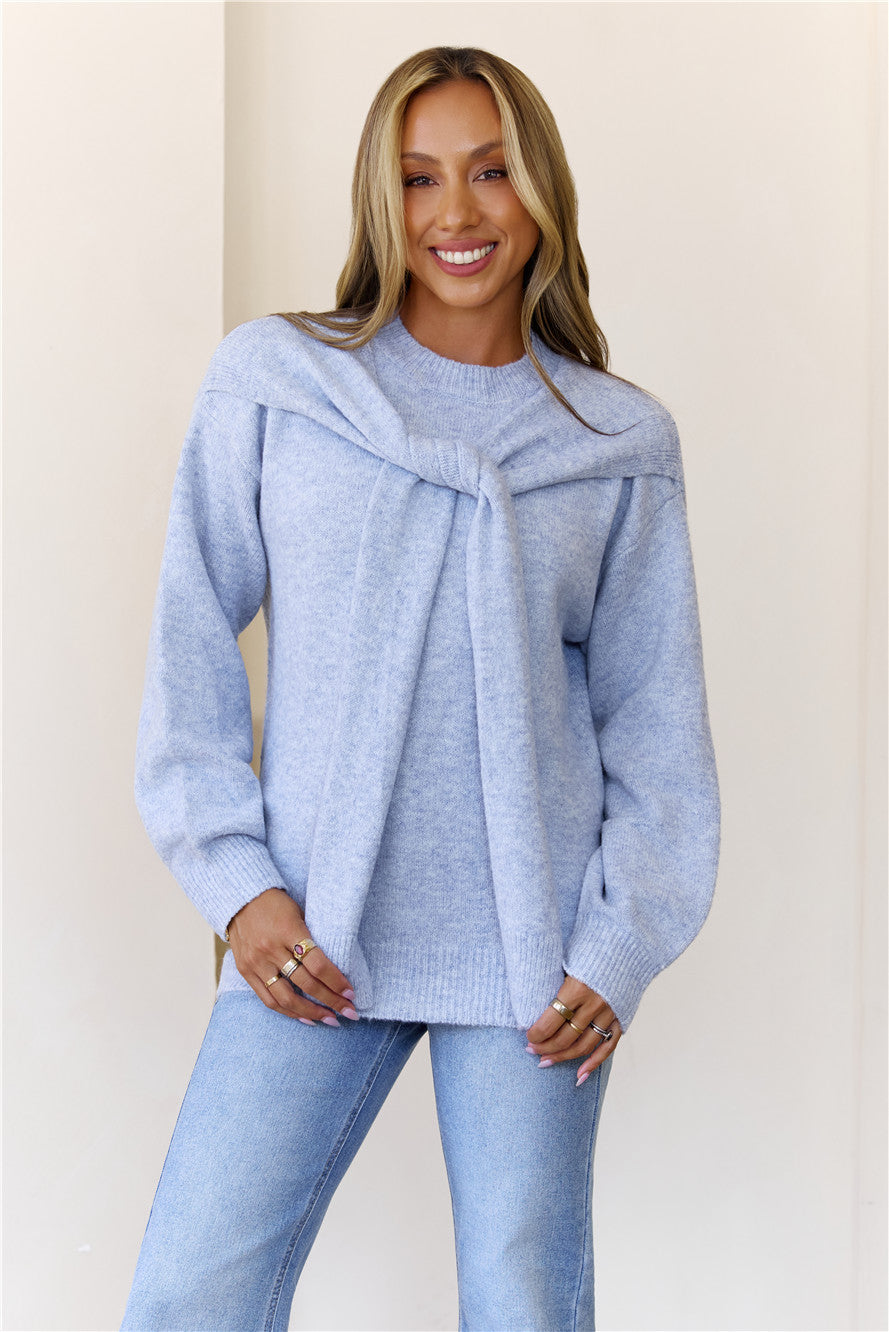Shoulder Tie Sweater Blue