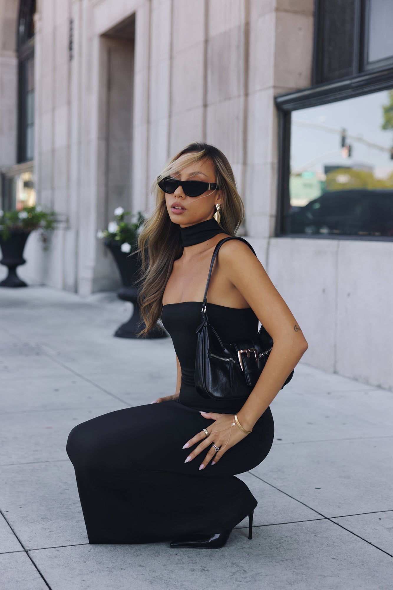 BASE Contour Reverse Halter Maxi Dress Black