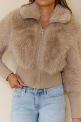 Midnight Whimsy Faux Fur Jacket Taupe
