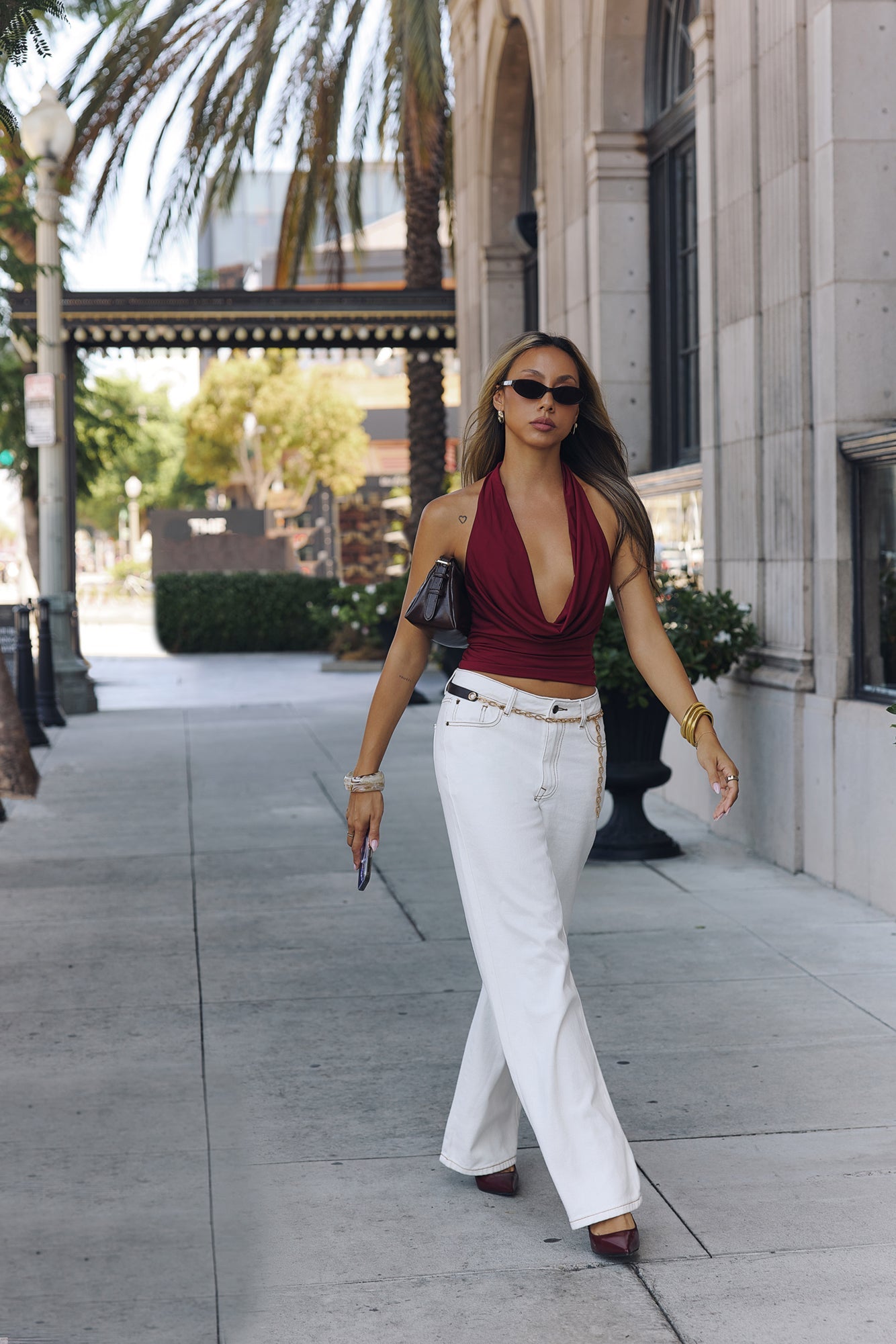 BASE Contour In Her Element Halter Cowl Top Wine