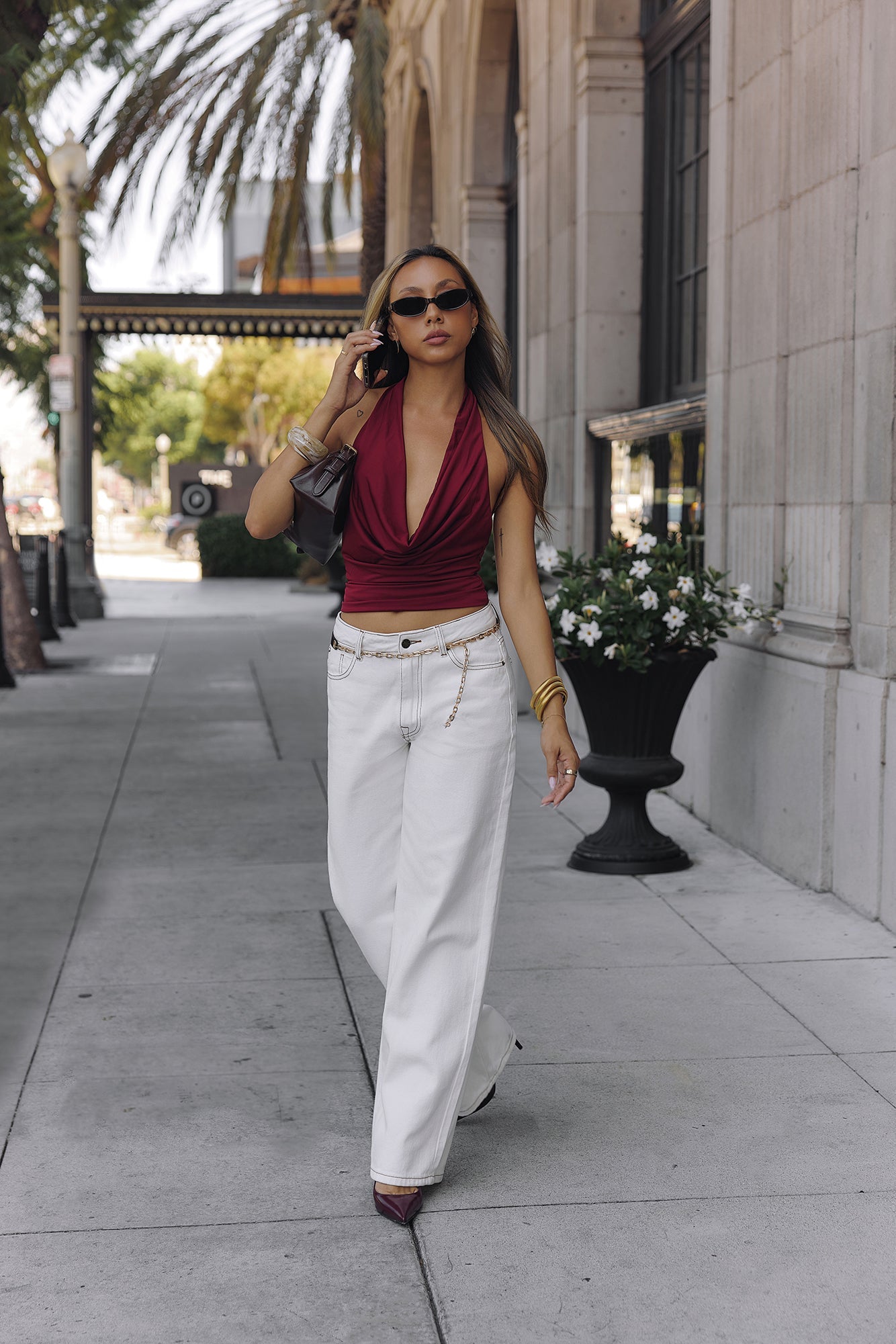 BASE Contour In Her Element Halter Cowl Top Wine