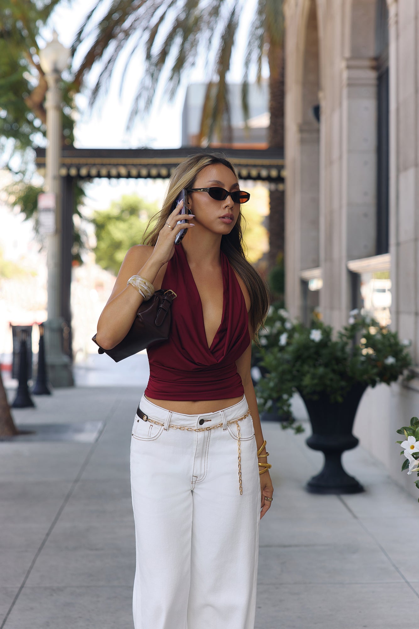 BASE Contour In Her Element Halter Cowl Top Wine