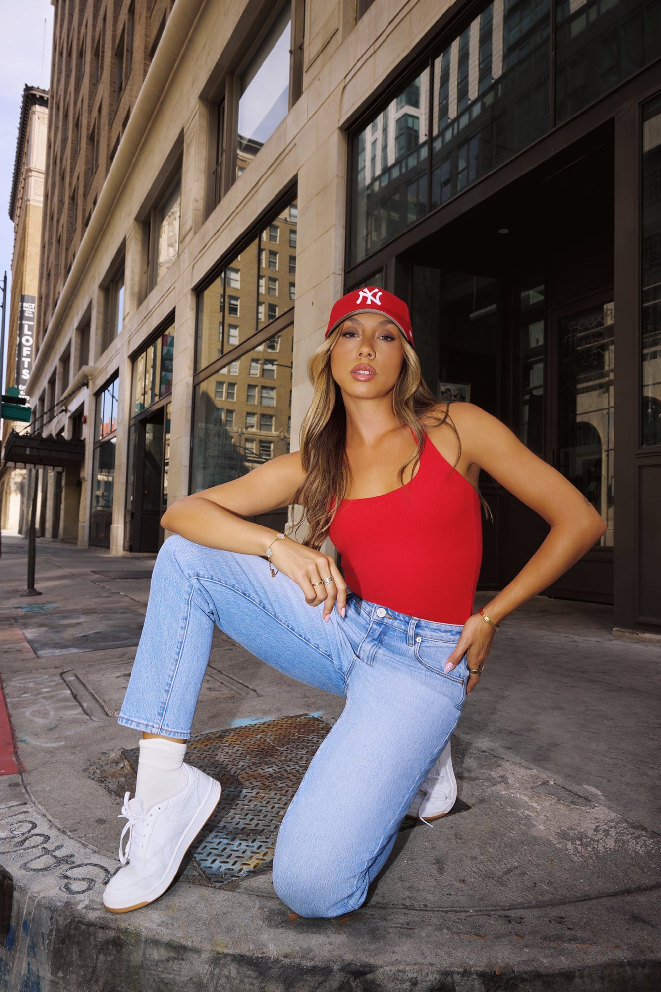 BASE Luxe Rib Simple Silhouette Halter Top Red