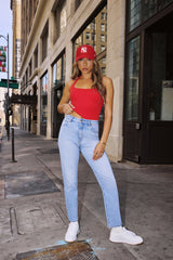 BASE Luxe Rib Simple Silhouette Halter Top Red