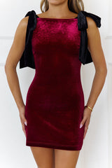 Crowned In Style Velvet Mini Dress Burgundy
