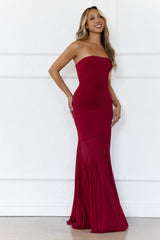 Radiant Petals Strapless Maxi Dress Wine