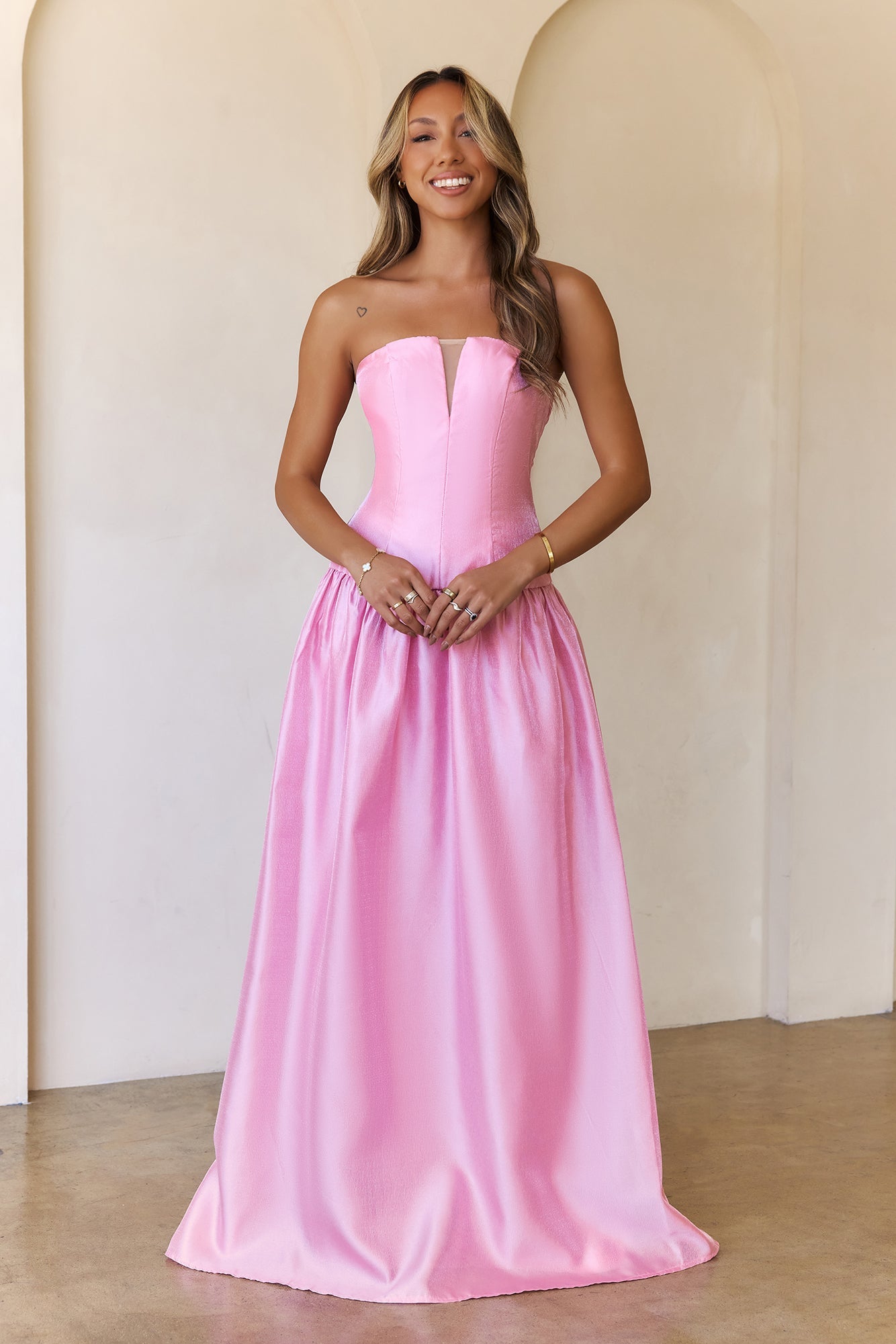 Princess Cut Strapless Maxi Dress Pink