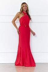 Gilded Dusk Halter Maxi Dress Coral