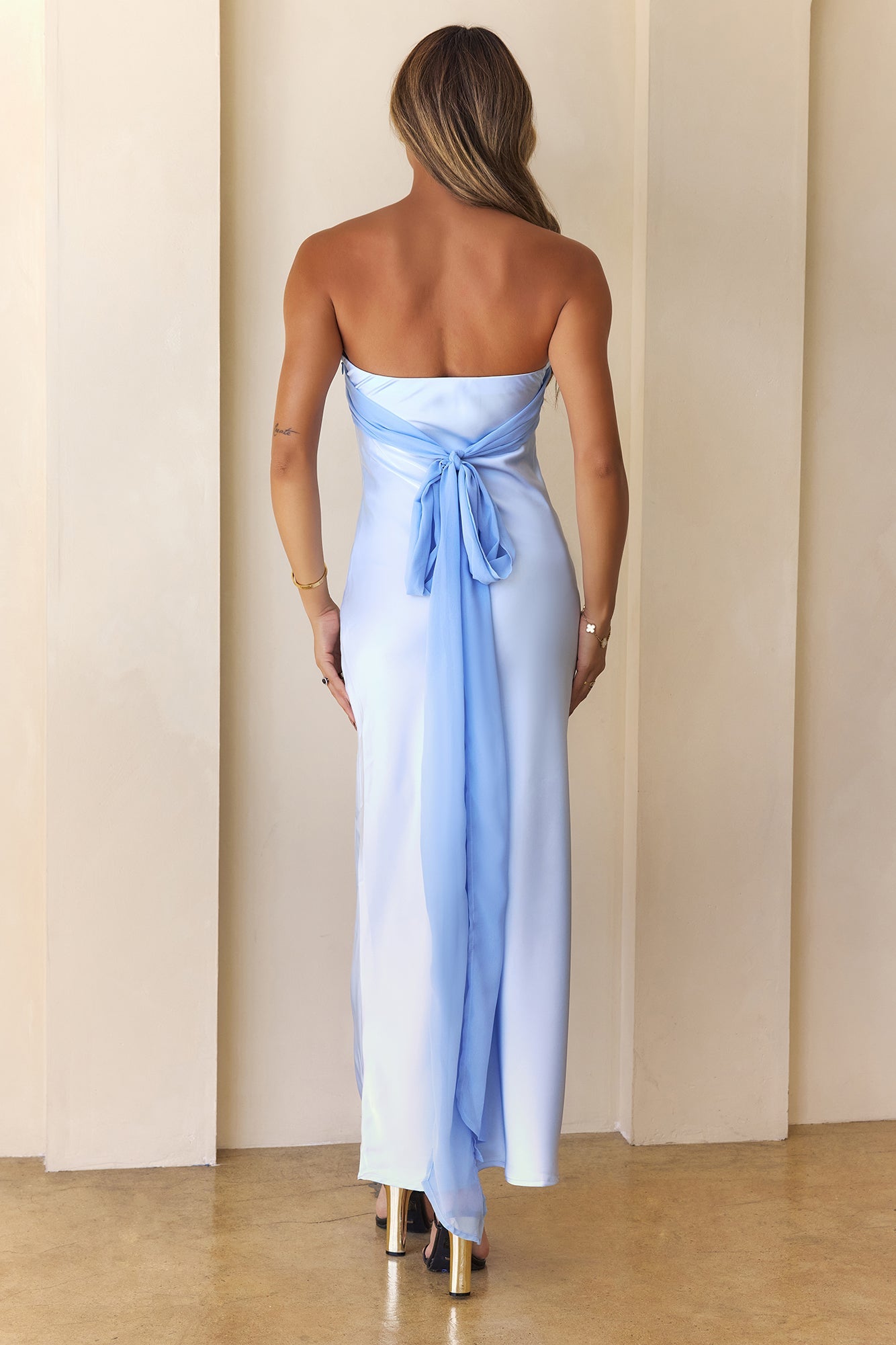 Queen Of Style Strapless Satin Maxi Dress Blue