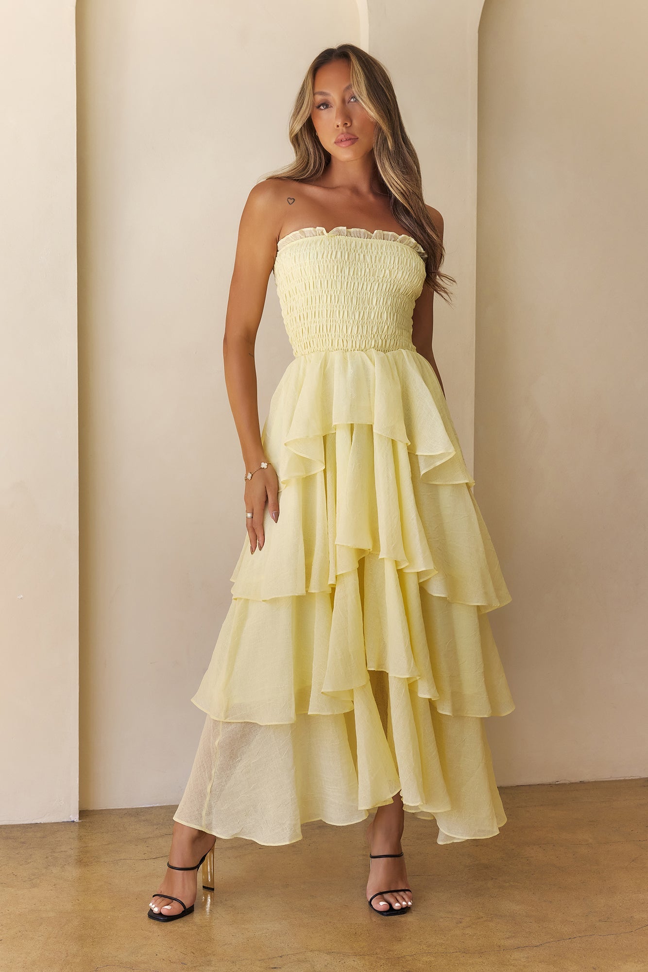 Always The Moment Strapless Maxi Dress Yellow