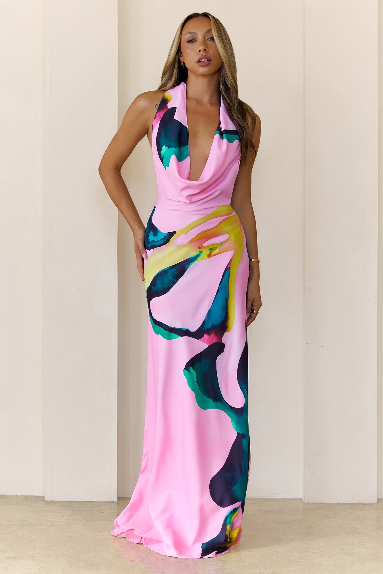 Palm Beach Vibe Halter Maxi Dress Print