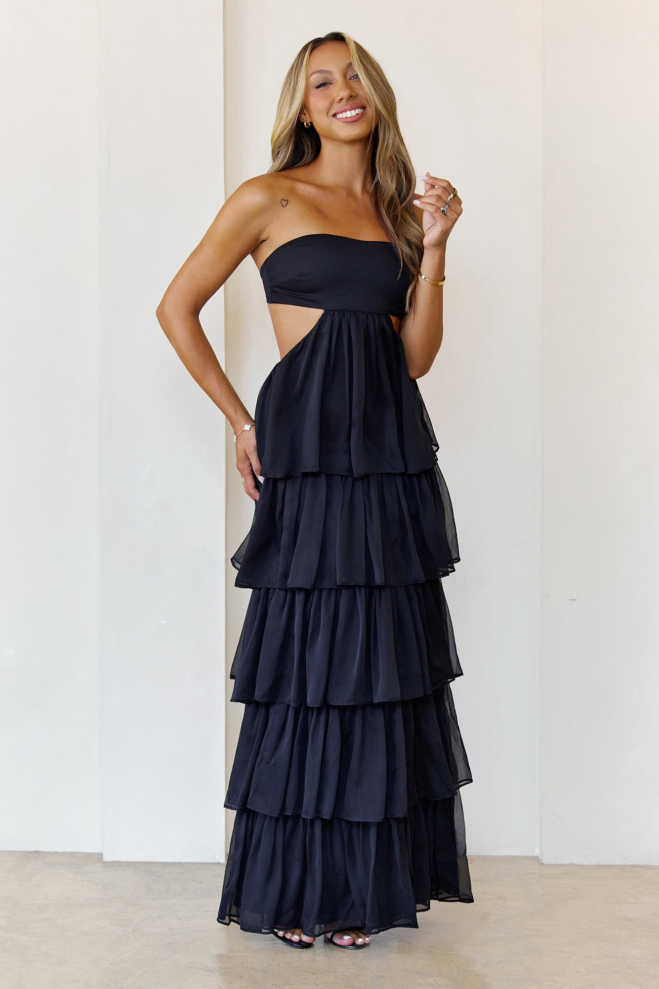 Luxe Mode Strapless Maxi Dress  Black