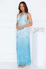 Shine Society Embellished Halter Maxi Dress Blue
