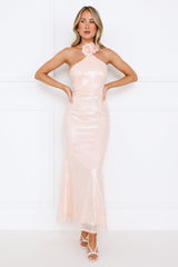 Star Shine Halter Sequin Maxi Dress Pink