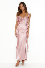 Romance High Satin Maxi Dress Blush