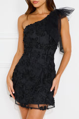 Niamh One Shoulder Mini Dress Black