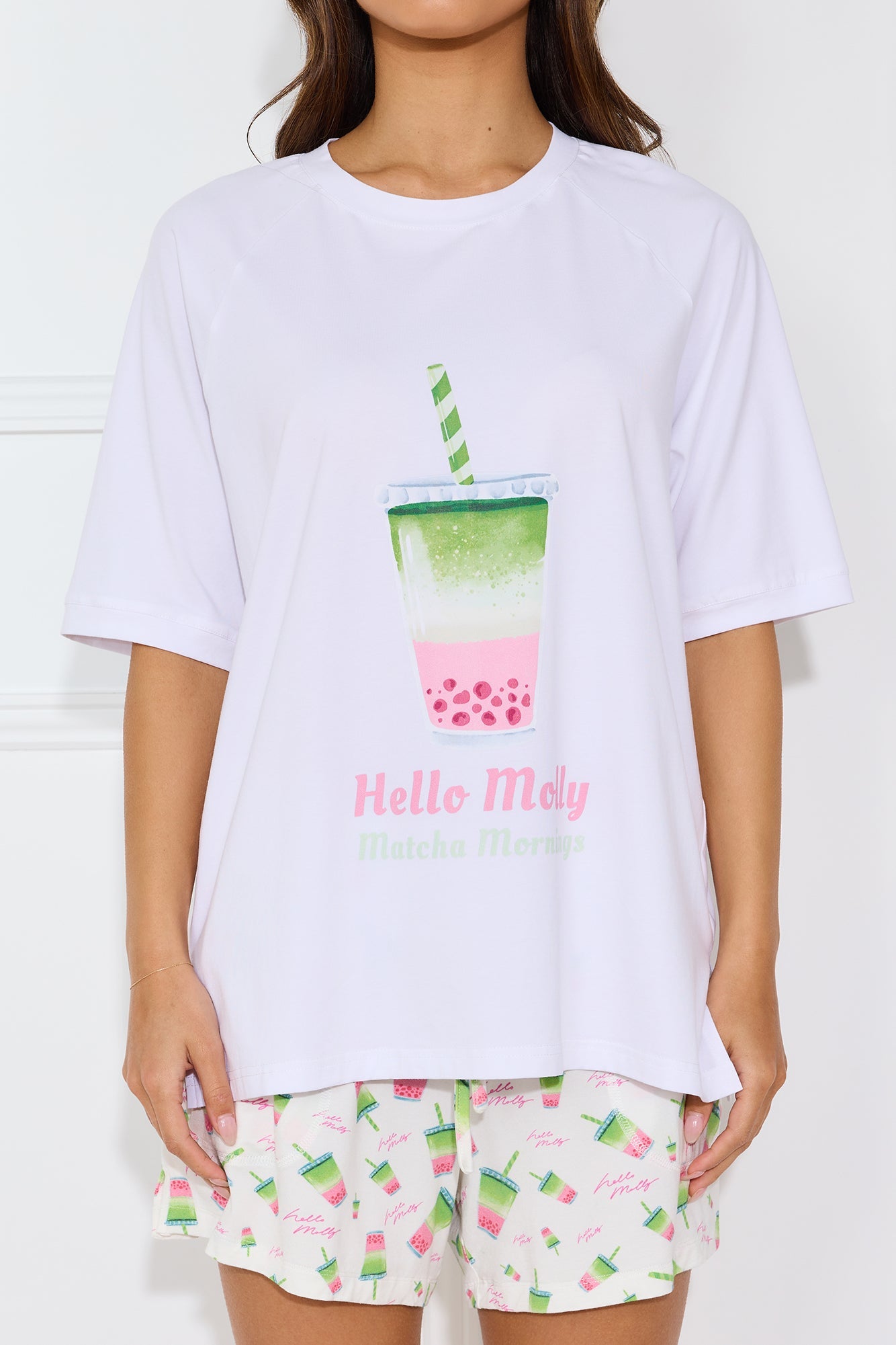 Matcha Mornings Pyjama Tee White
