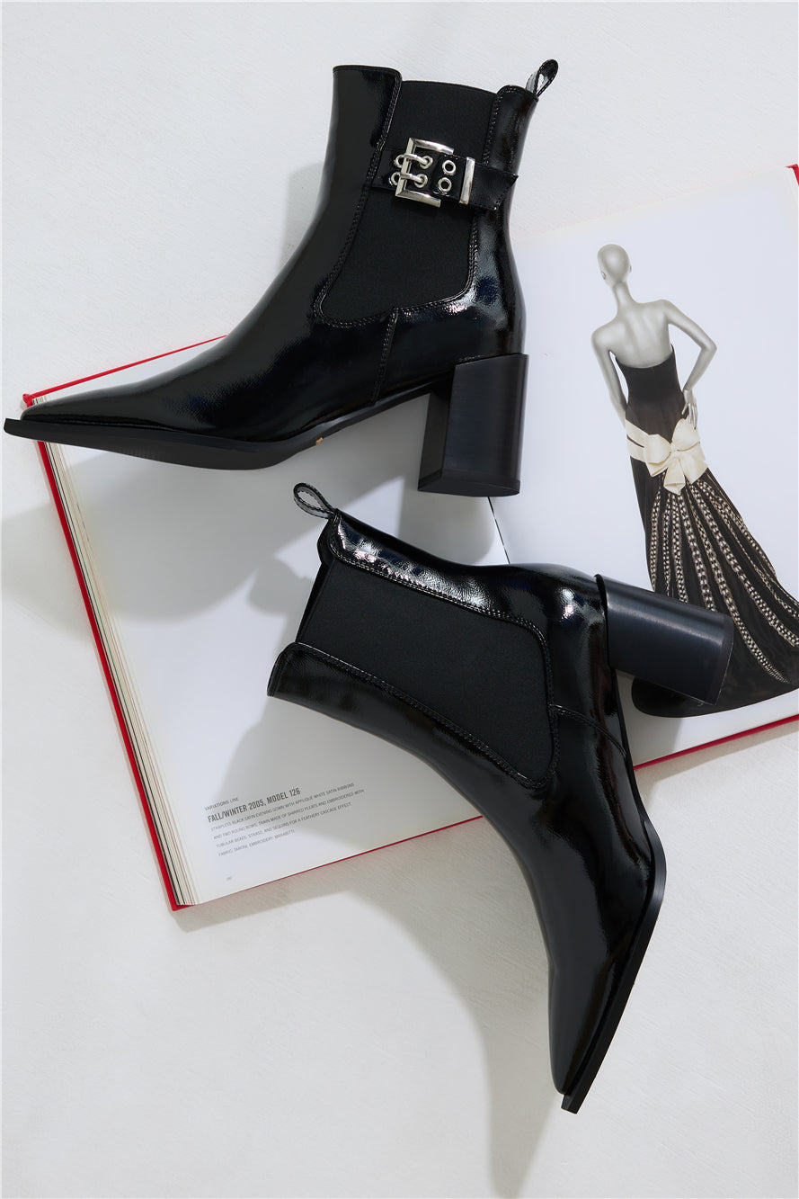 Sevara Boots Black Crinkle Patent