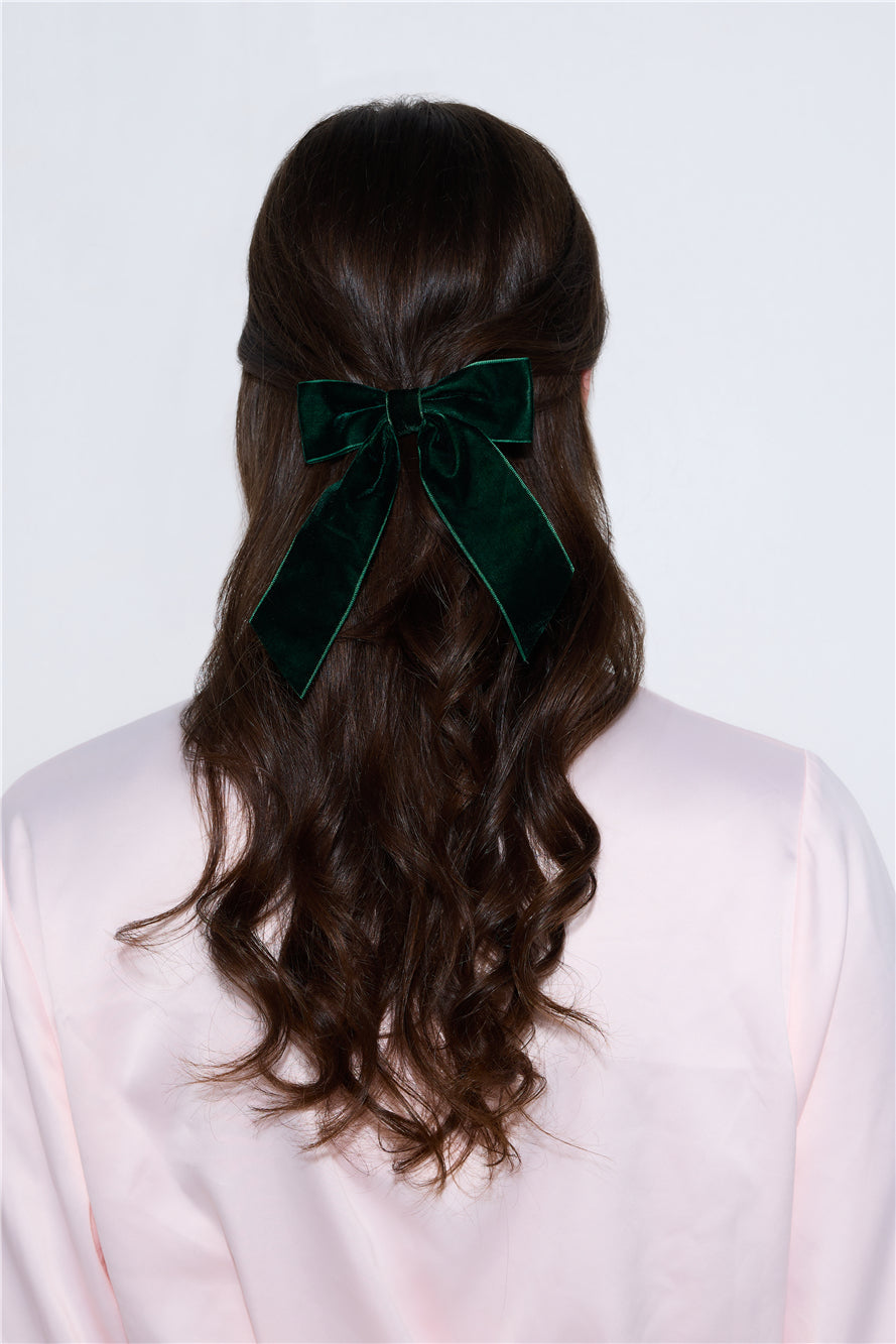 Velvet Bow Hair Clip Green