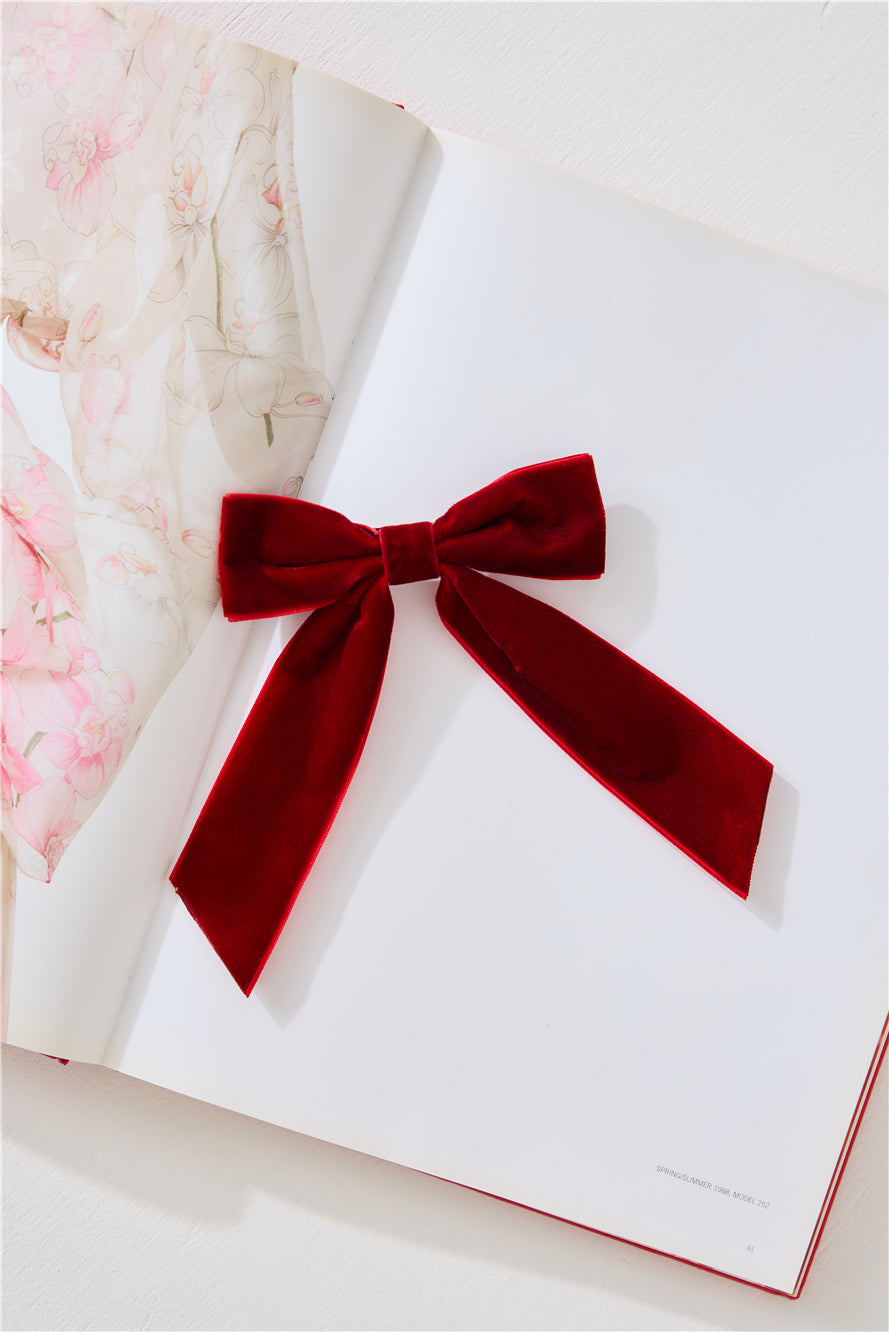 Velvet Bow Hair Clip Red