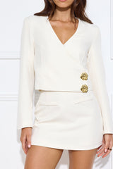 Subtle Brilliance Cropped Blazer Top Cream