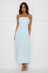 Effortlessly Posh Strapless Midi Dress Blue