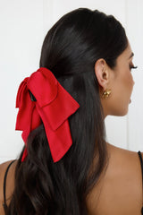 Matte Satin Bow Claw Clip Red