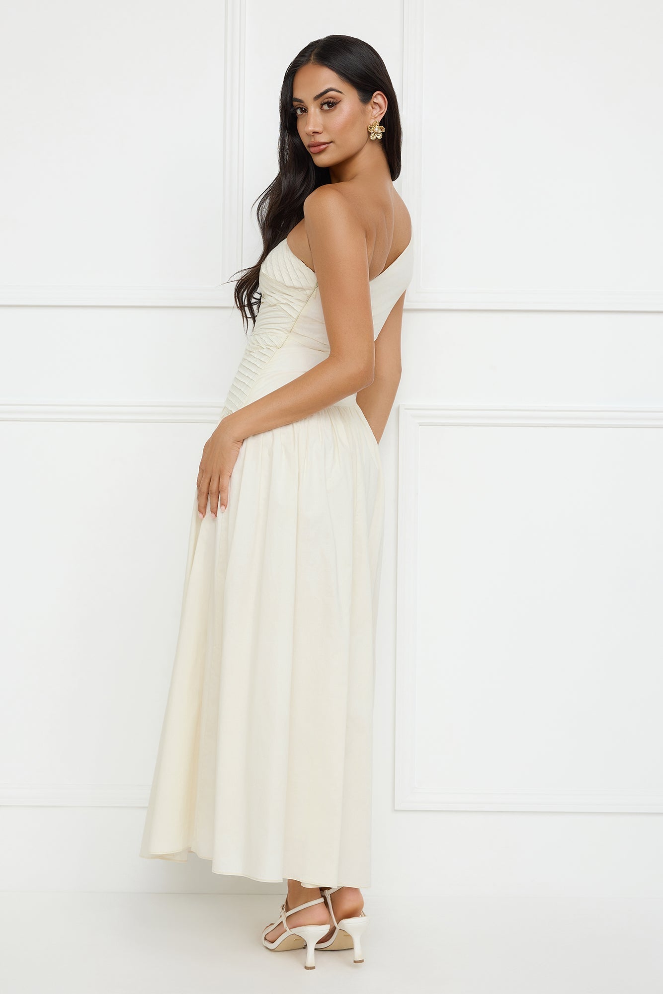 Seashell Moments One Shoulder Maxi Dress Beige