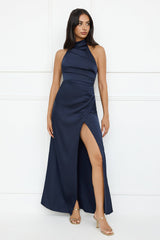 Sonnet Satin Halter Maxi Dress Navy
