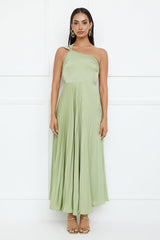 Rosé Reverie One Shoulder Satin Maxi Dress Sage
