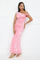 Sultry Poise Mesh Off Shoulder Maxi Dress Pink