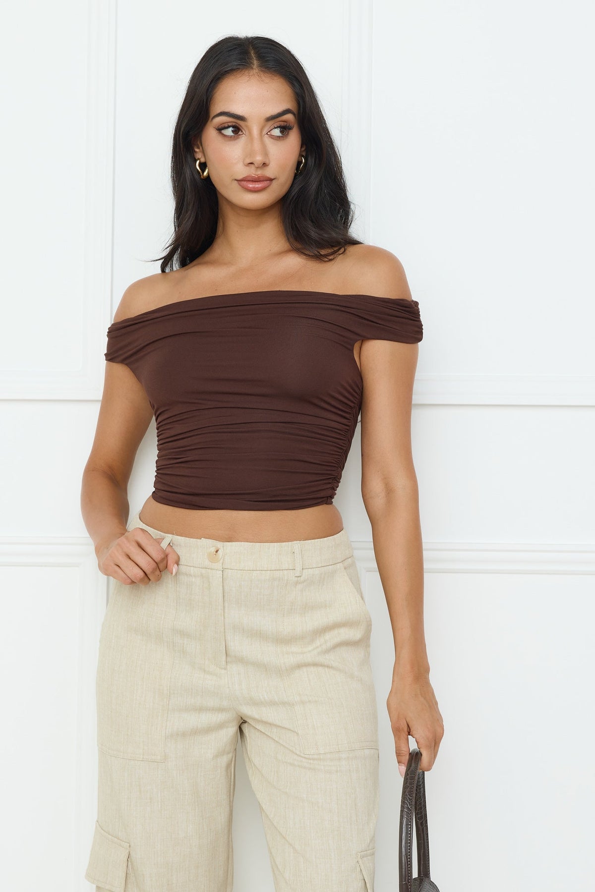 New Style Off Shoulder Top Chocolate