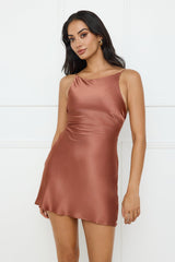 Roxana Satin Mini Dress Brown