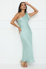 Night Of Distinction One Shoulder Satin Maxi Dress Sage