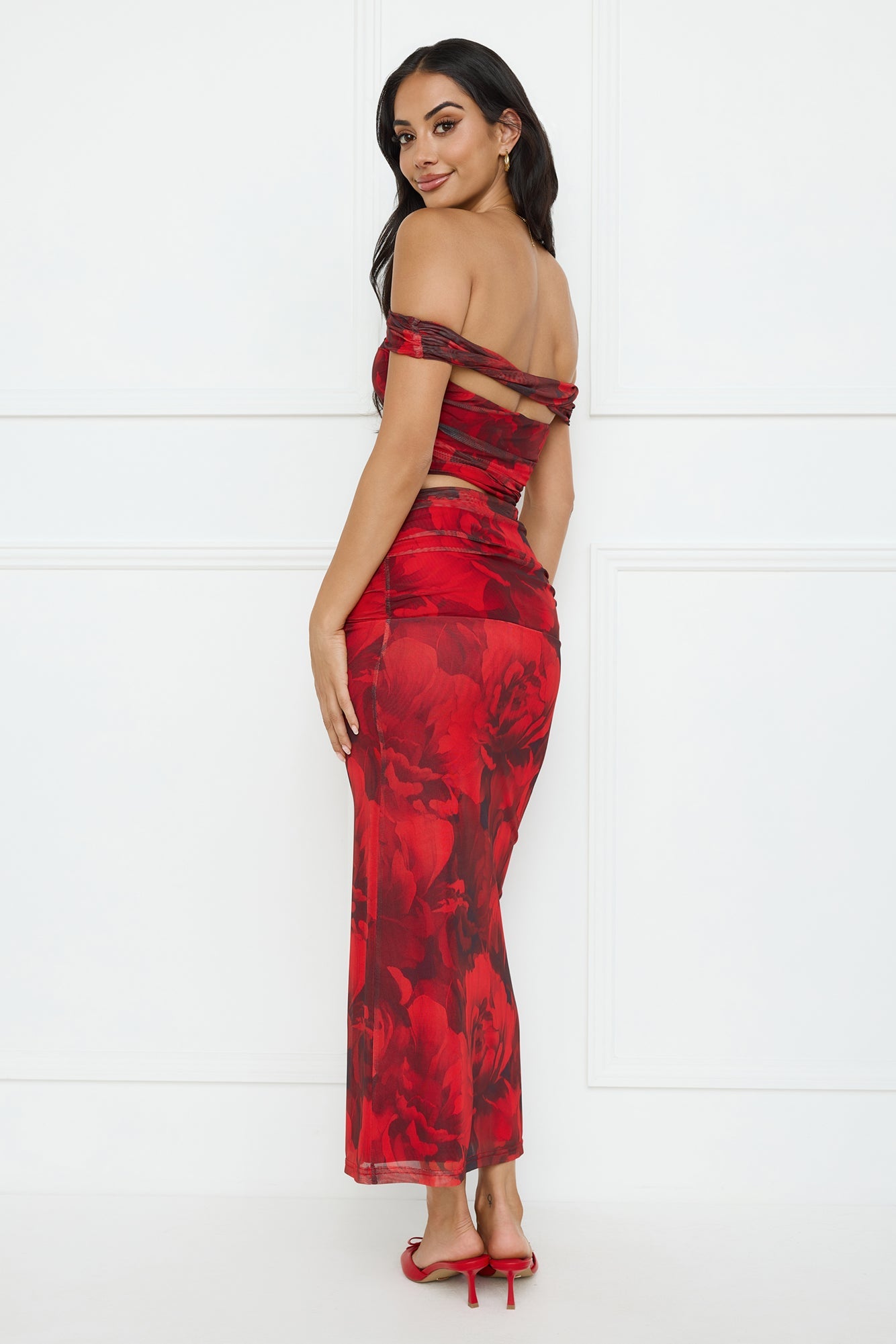 Spill The Goss Mesh Off Shoulder Crop Top Red