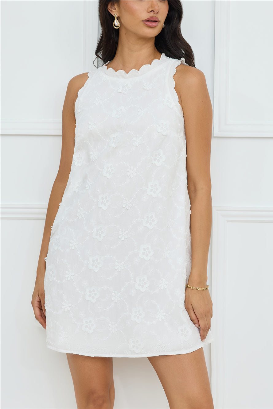 Seashell Chic Embroidered Mini Dress White