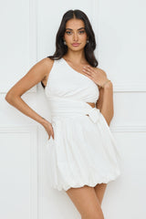 Starlit Whisper One Shoulder Bubble Mini Dress White
