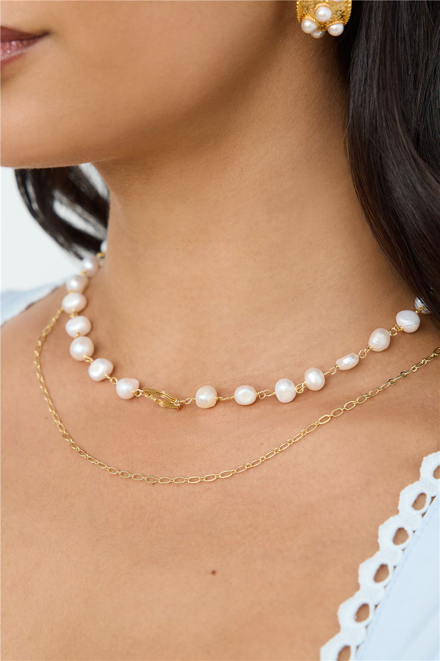 Washed Up Freshwater Pearl Necklace Gold