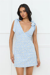 Painted Daisy Mini Dress Blue