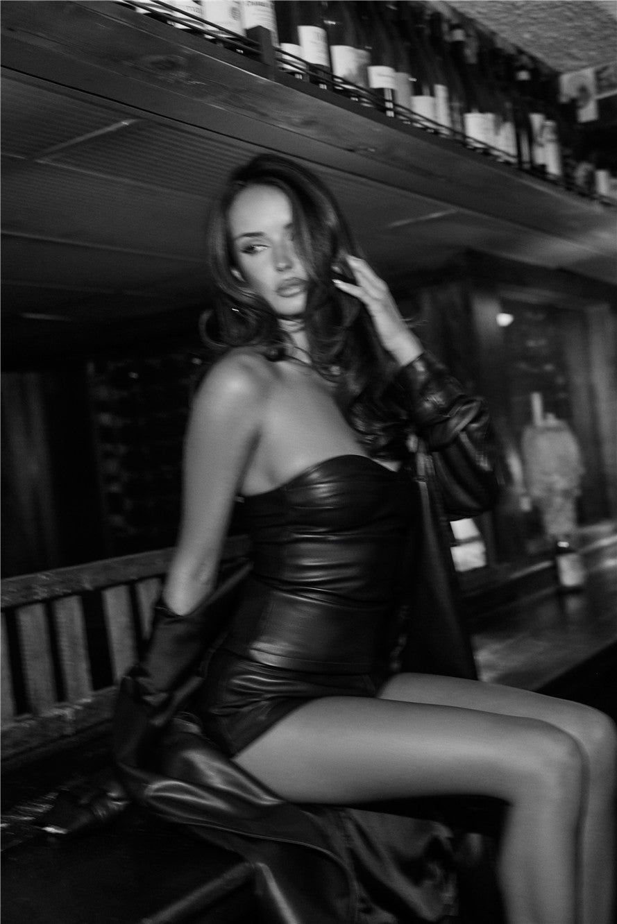 Your Temptation Faux Leather Strapless Top Chocolate