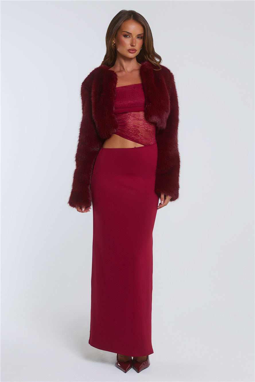 St Moritz Soirée Faux Fur Cropped Jacket Wine