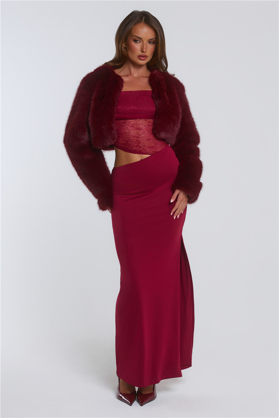 St Moritz Soirée Faux Fur Cropped Jacket Wine