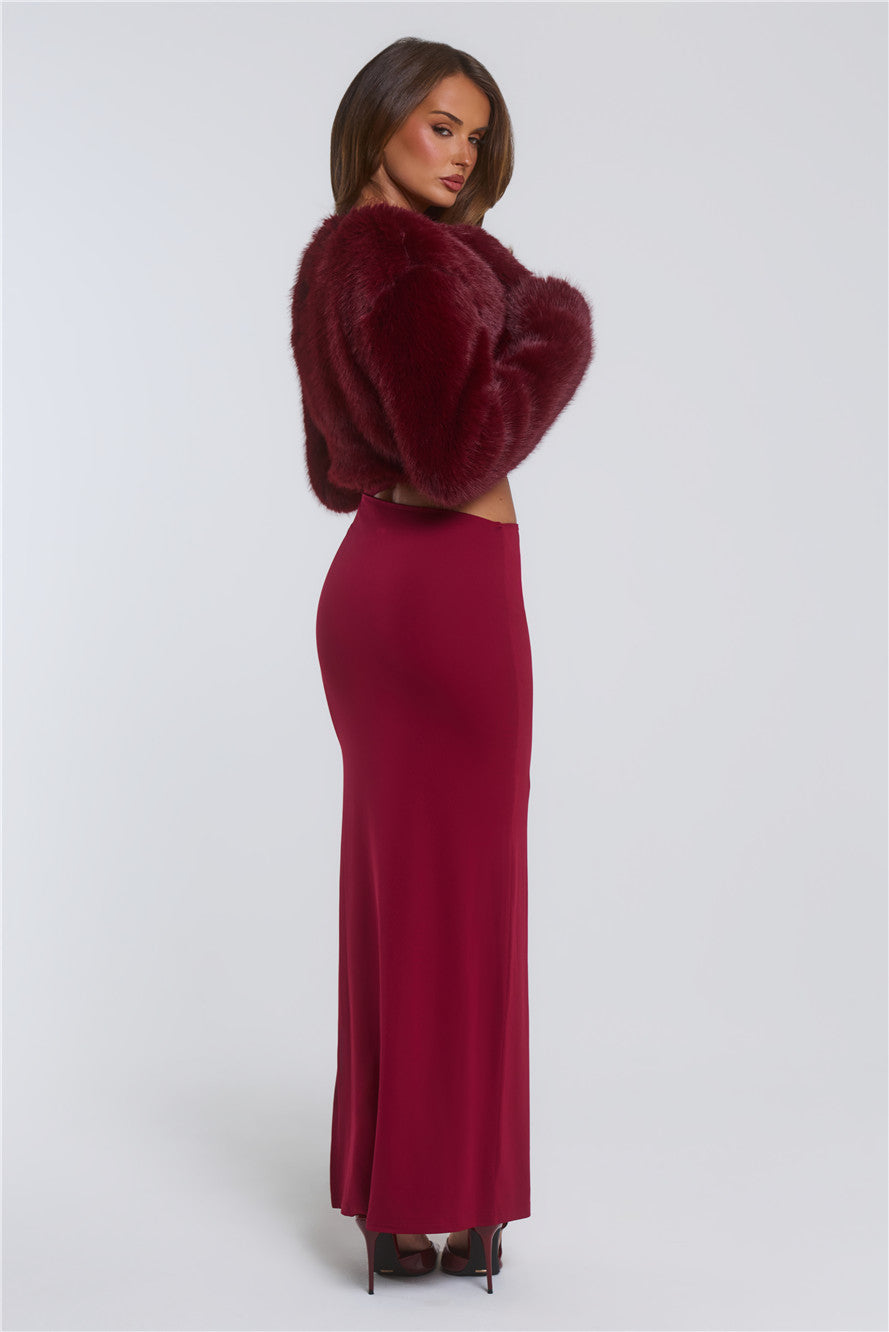 St Moritz Soirée Faux Fur Cropped Jacket Wine