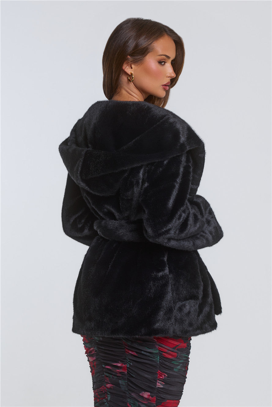Winter Wonderland Faux Fur Coat Black