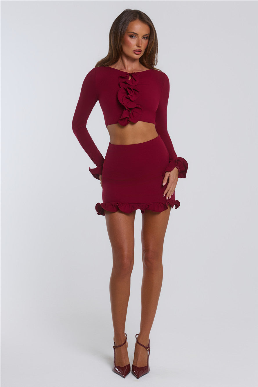 Summer Lush Long Sleeve Crop Top Wine