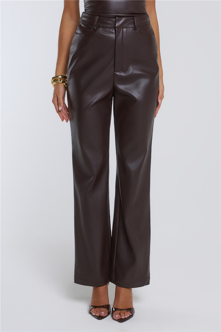 Let's Talk Style Faux Leather Pants Chocolate