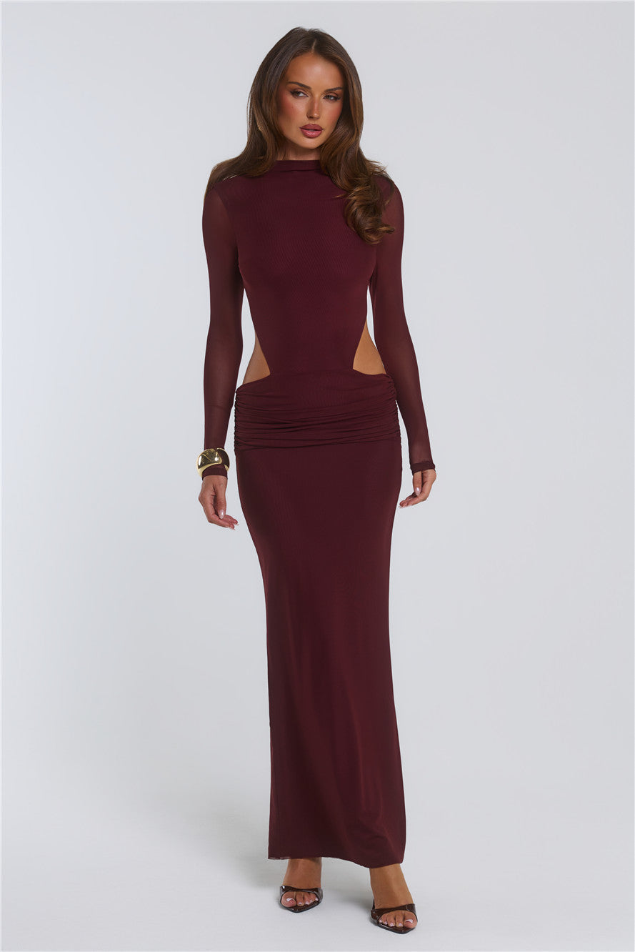 Star Crossed Moment Long Sleeve Maxi Dress Wine