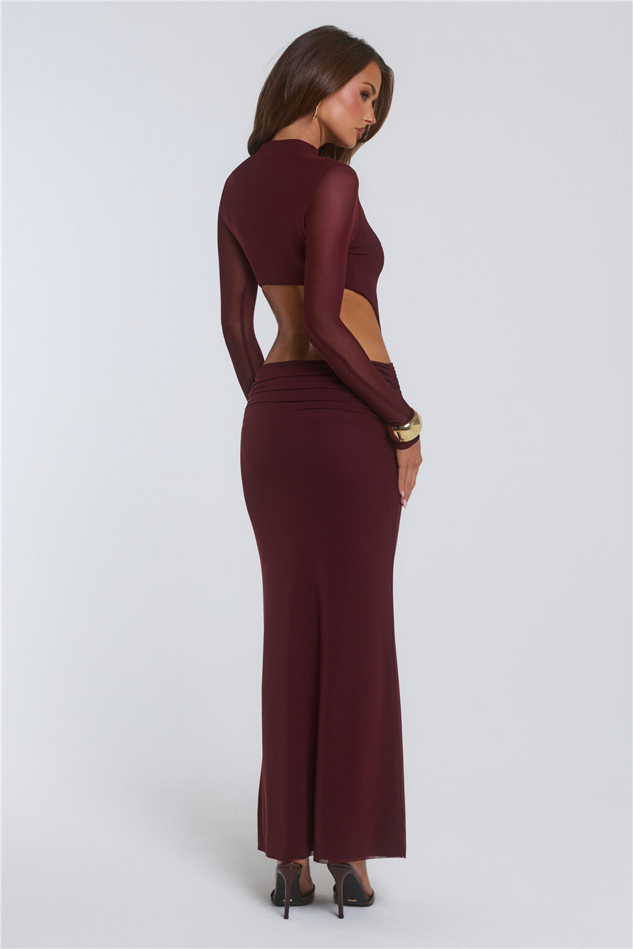 Star Crossed Moment Long Sleeve Maxi Dress Wine